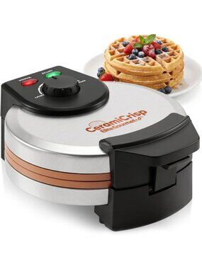 Ceramic Nonstick Belgian Waffle Maker, 1100W Stainless Steel, Easy Clean & Fast